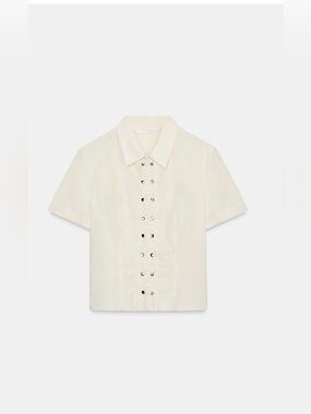 Zara Cream Short-Sleeve Button-Front Shirt with Stud Detail